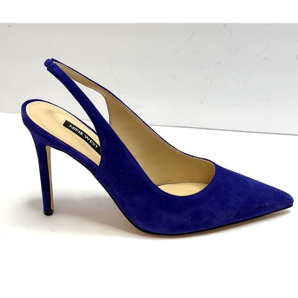 Nine West Women's Feather Slingback Stiletto Pumps Dark Blue 8.5M NWT and BOX - Picture 6 of 11